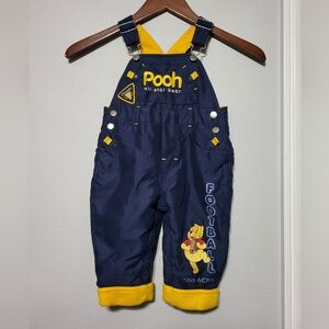 Vintage Disney Winnie The Pooh Football Navy/Yellow Fleece Lined Overalls Sz 18M